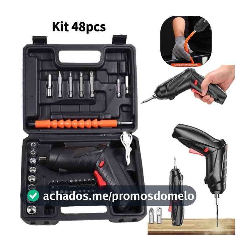 Kit Parafusadeira/furadeira 48 pçs Portátil carregador Usb Leve Forte Desmontar e montar