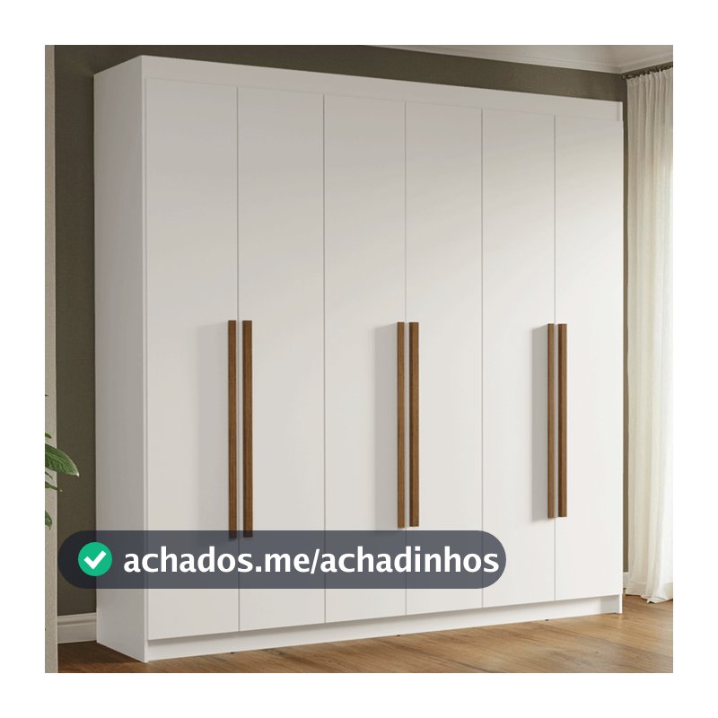 Guarda-Roupa Casal 6 Portas Batentes Branco/Branco/Rustic Venus Madesa