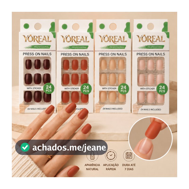 kit 24 peças Unhas Postiças Quadrada Curta/Formato amêndoa Autocolante Coloridas,Unhas a Pressão com adesivos