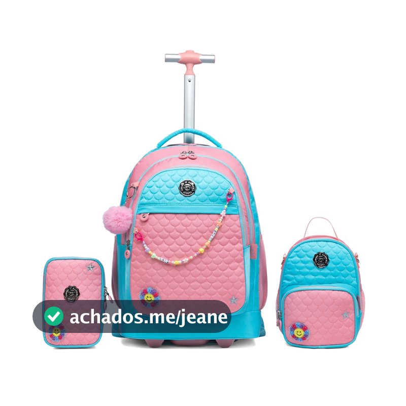 Kit Mochila Infantil =Rodinha Espaçosa Menina Estojo Lancheira Escolar 40 L
