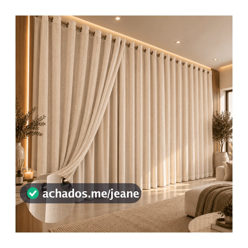 Cortina Varão Ilhós Voil Gaze De Linho Flame 5,00 x 2,30/2,40/2,50/2,60/2,70/2,80 + Forro Microfibra Decoração