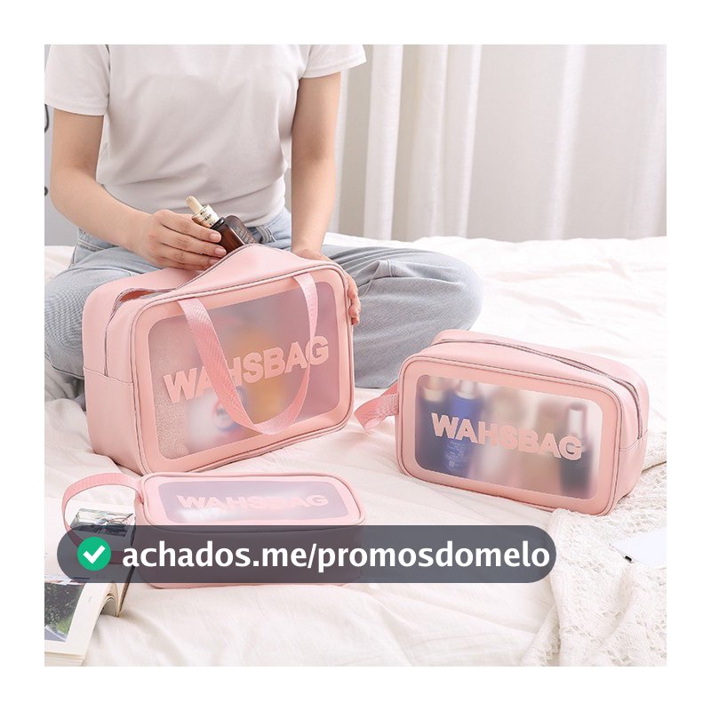 Kit 3 Necessaire Maquiagem Transparente WashBag A Prova De Água Kit De 3 Bolsas
