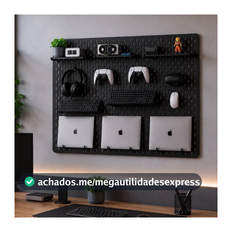 Pegboard G Premium Mdf Setup Gamer Home Office  Preto