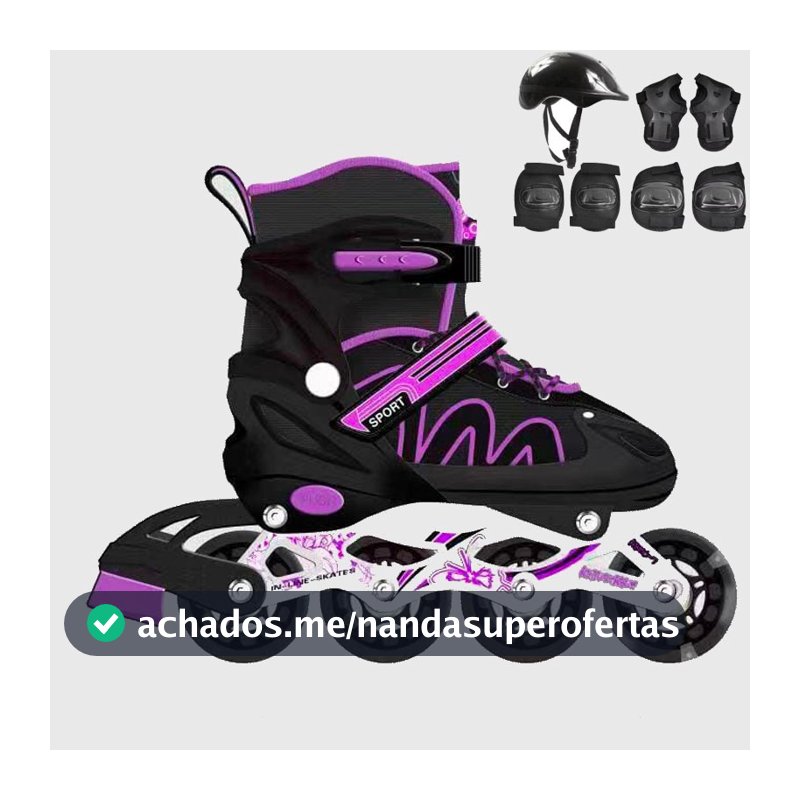 Patins Inline Infantil Ajustável Preto com Roxo Meninos Meninas