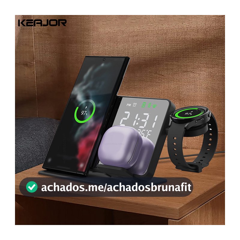 Carregador Sem Fio 3 Em 1 Para Samsung Galaxy Watch 6 5 Pro Estação De Carregamento Rápido S24 S23  Suporte  Despertador