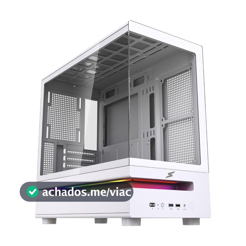 Gabinete Gamer SuperFrame Flow 500, RGB, Mid Tower, Vidro Temperado, M-ATX, Sem Fans, Branco, SF-CS-FLW50MSWNSF