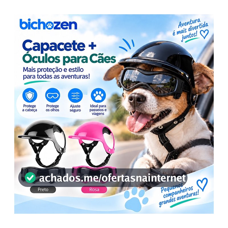 Capacete E Óculos Para Cães-Kit Motocicleta Com Alça Ajustável-Proteção UV-Pequenos Médios