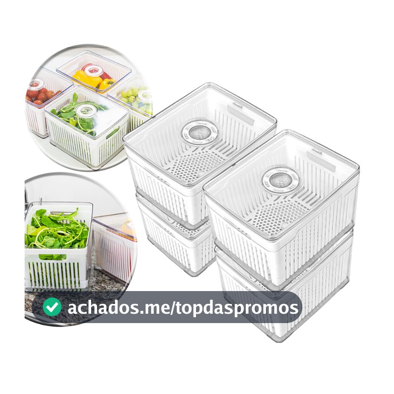 Kit 2, 3 e 4 Organizadores de Geladeira Com Cesto Alimentos Cozinha Armário Frutas Verdura Salada