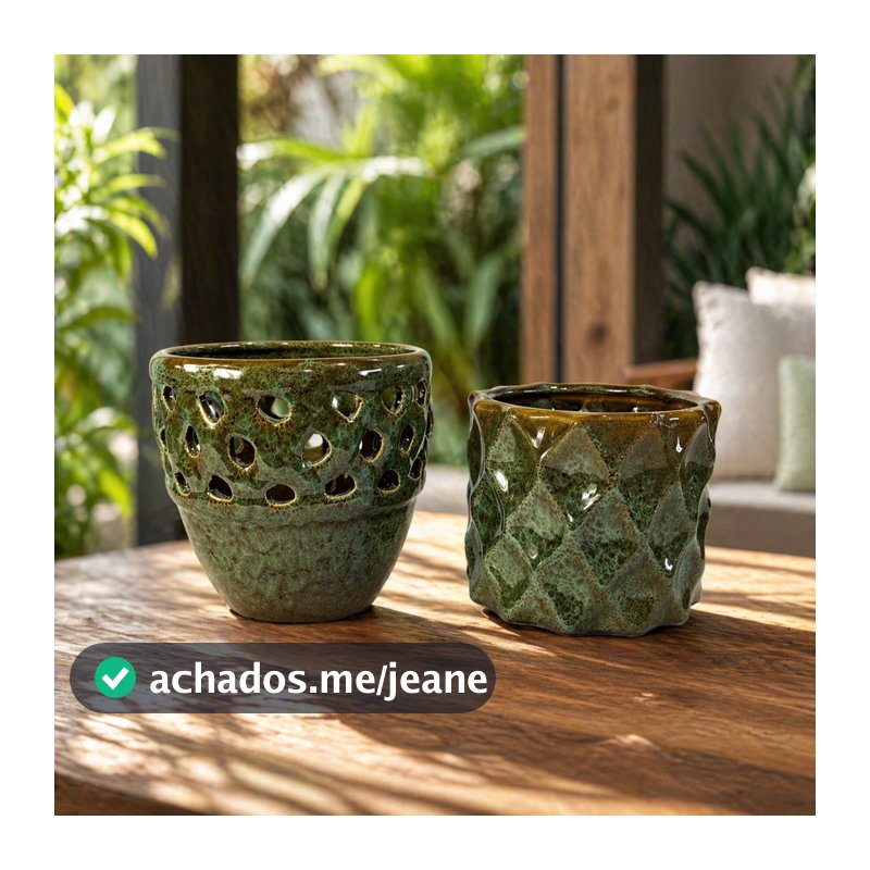 Kit 2 Vasos Cachepot Em Cerâmica Para Decoração Sala Jardim