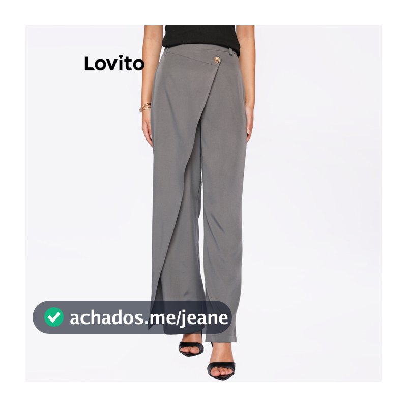 Lovito Calca Alfaiataria com Transpasse e Botão Basica Moda Feminina BRPTB786BRL816