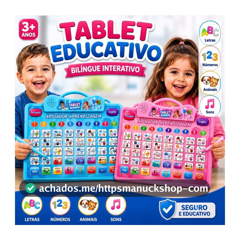 Tablet Infantil Educativo Bilíngue Português e inglês | Aprender Letras, Números, Palavras e Música