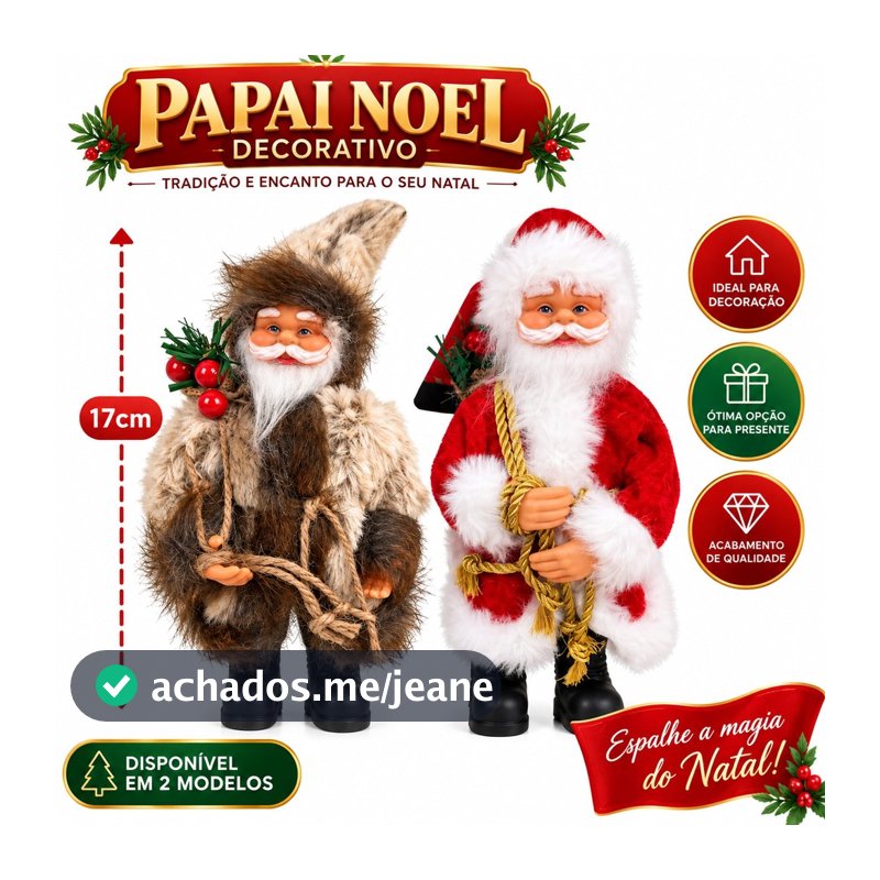 Papai Noel Decorativo 17cm Realista Super Luxo para  Decoração Natal