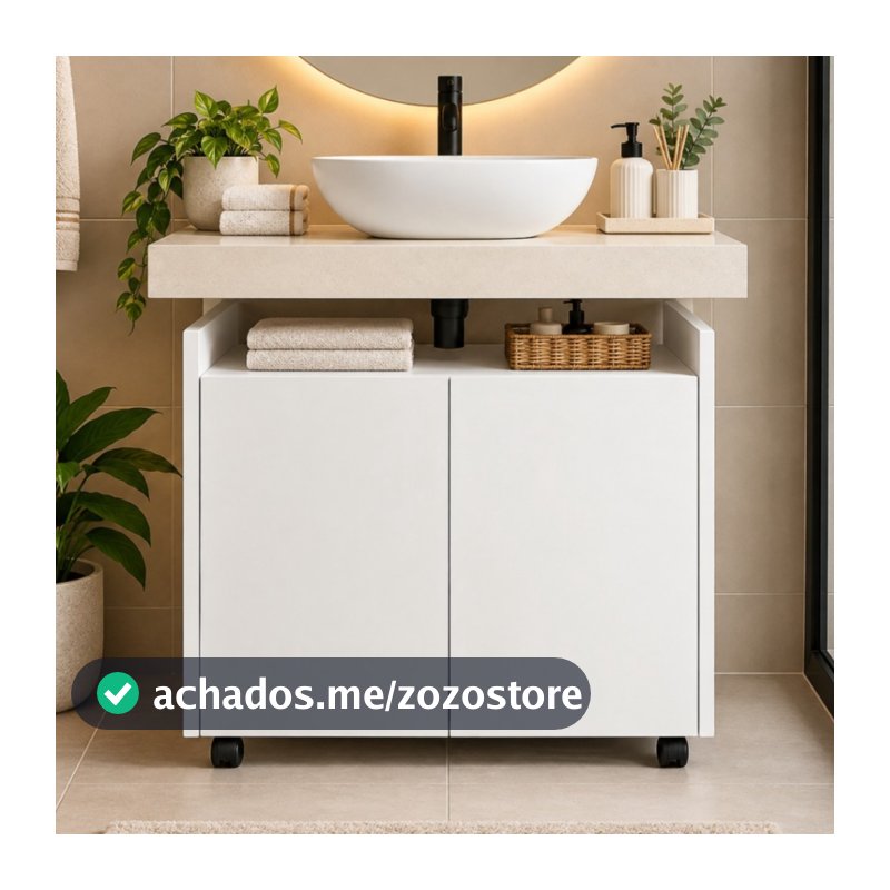 Gabinete Armário Organizador Banheiro Lavabo com 2 portas e Rodízio