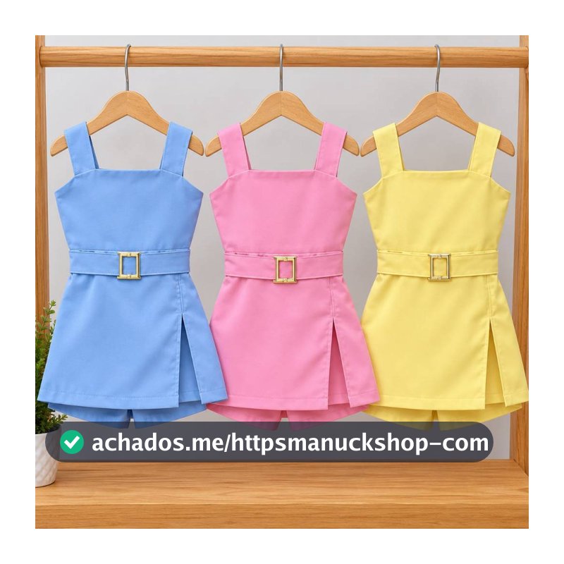 Vestido Macaquinho Short Saia Menina Infantil Alfaiataria Liso Rosa