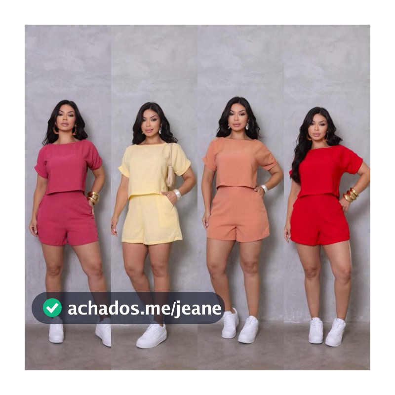Conjunto Feminino Alfaiataria Blusa Cropped e Shorts Cintura Alta com Elástico Moda Elegante Casual