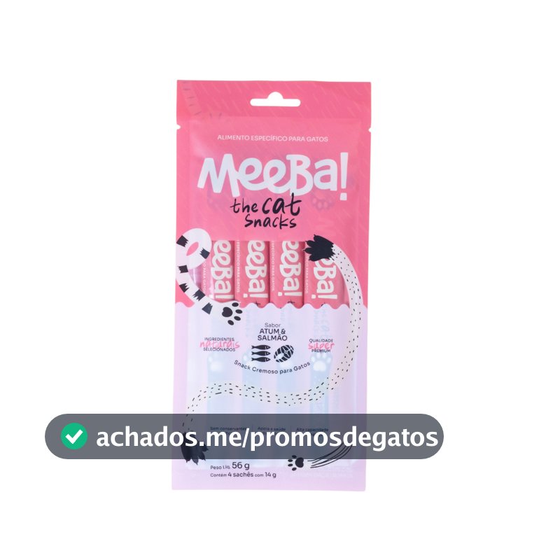 Alimento Natural Úmido P/ Hidratação de Gatos  Premium Cremoso Sabor Atum Salmão Tipo Churu Trully Meeba