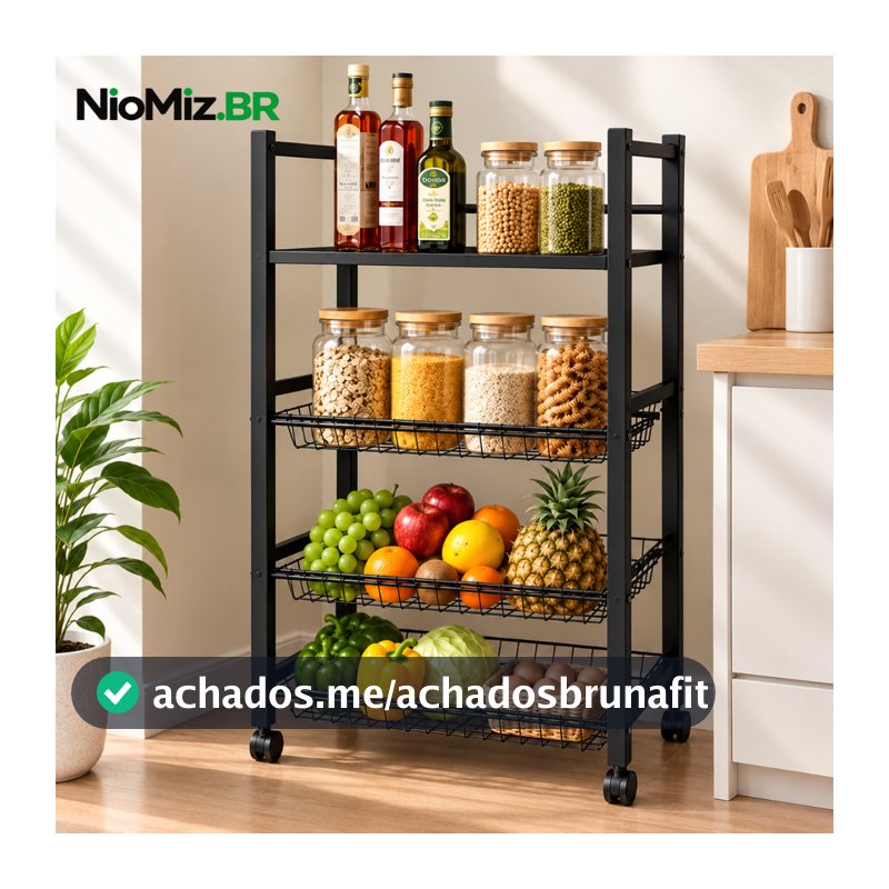 Carrinho Organizador para Cozinha 3 e 4 Andares com Rodinhas Aço Carbono para Temperos Frutas e Utensílios