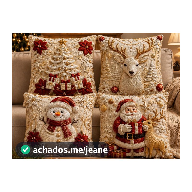 Capa de Almofadas 1 e 4 Decorativas 45x45 Estampas Natalinas estampa premium 2026 PAPAI NOEL BR 2026 NV