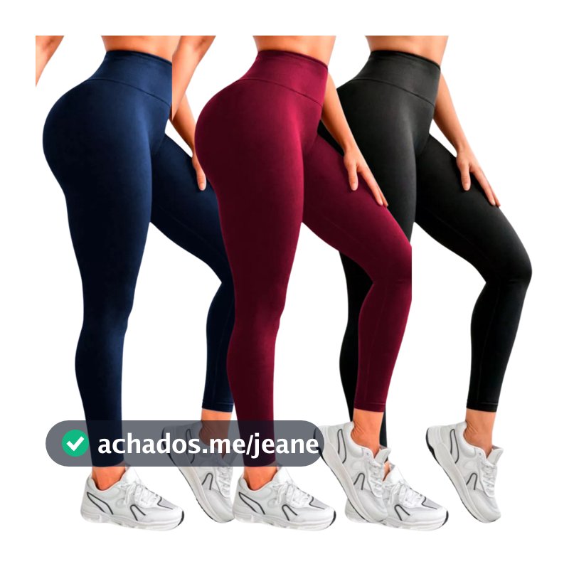 Kit 3 Leg Legging Básica Lisa Feminina Fitness Preto Cinza Vinho e Azul Feminino Do P ao GG Suplex Cintura Alta