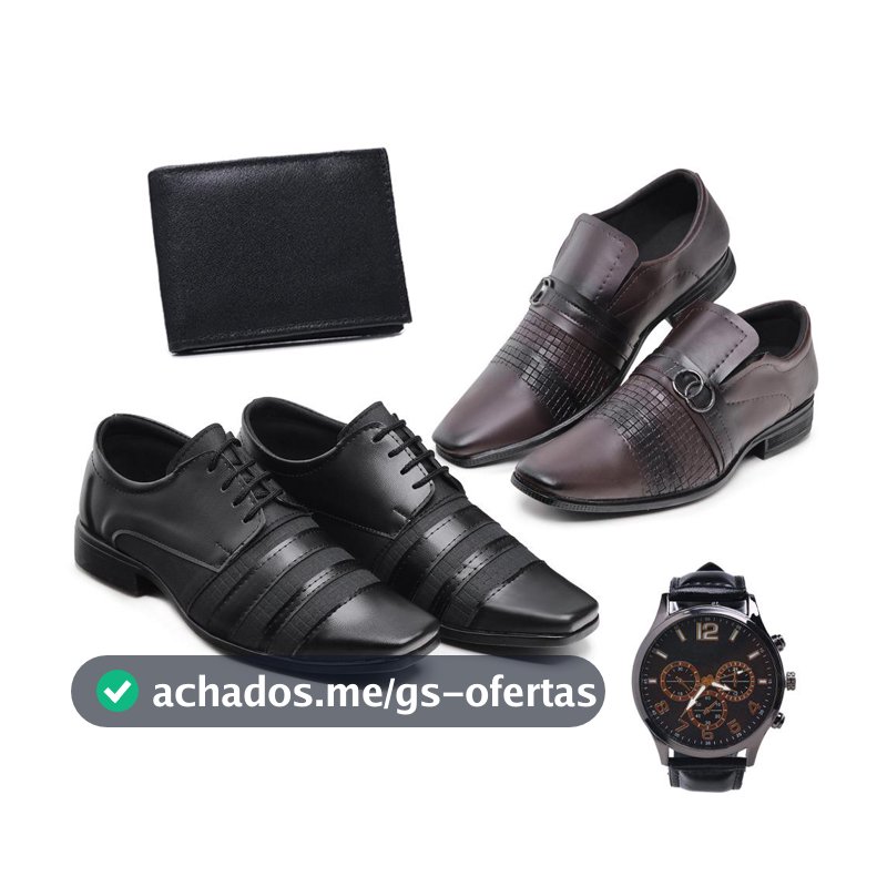 Kit 2 Pares Sapato Social Masculino Fosco + Relógio e Carteira