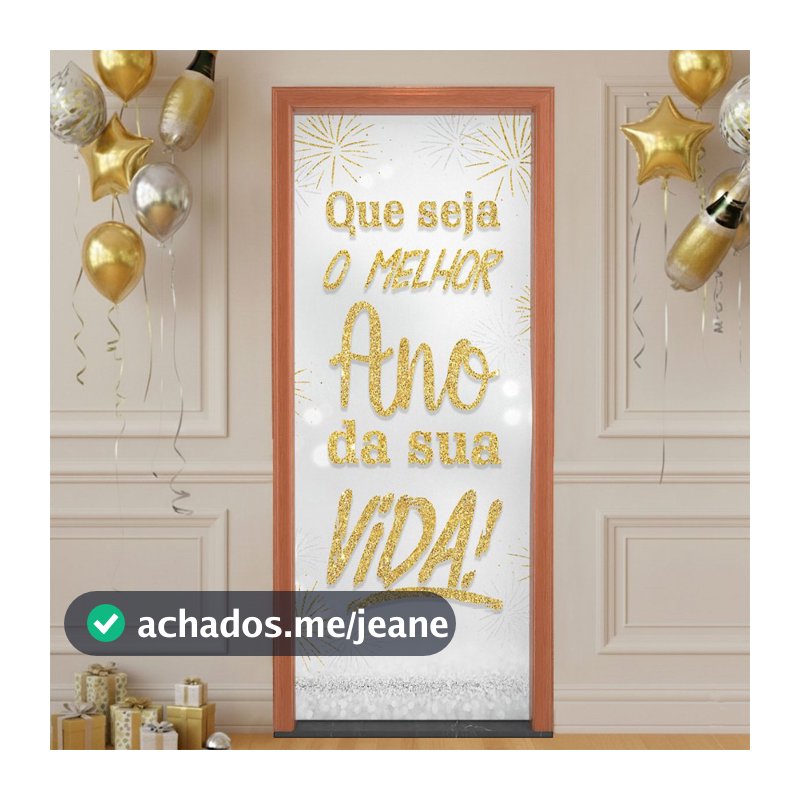 Capa de Porta Decoração Ano Novo Glitter Sublimado Em Tecido 0,80x2,10m Decoração Ano Novo para Casa