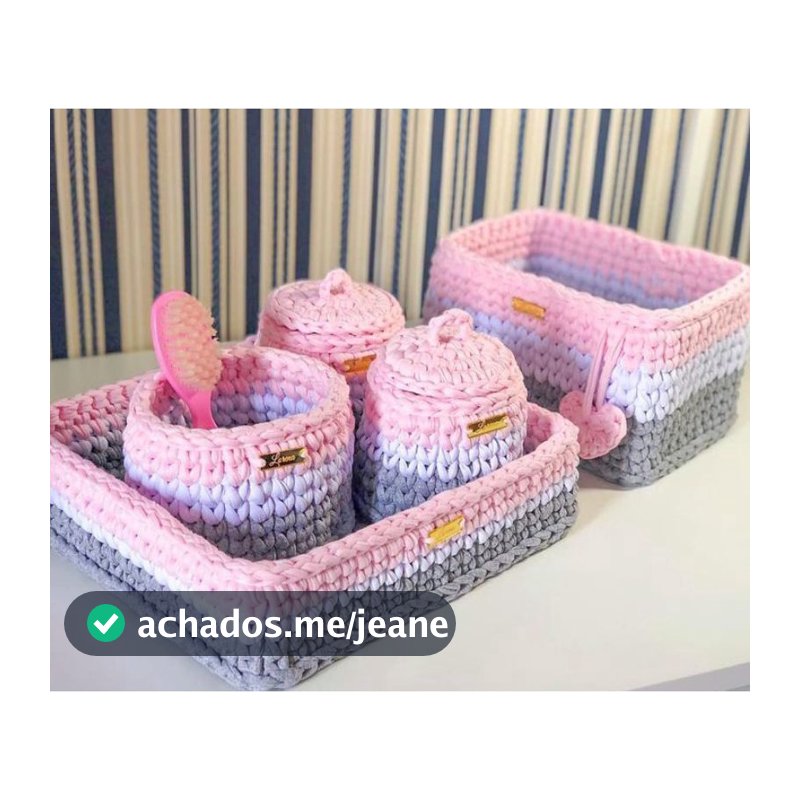Kit Higiene de bebê 5 peças em Fio de malha de crochê personalizado com nome do bebê