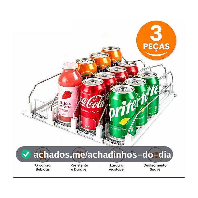 Kit 3 Organizador Bebidas Latas Calha Para Garrafa Geladeira