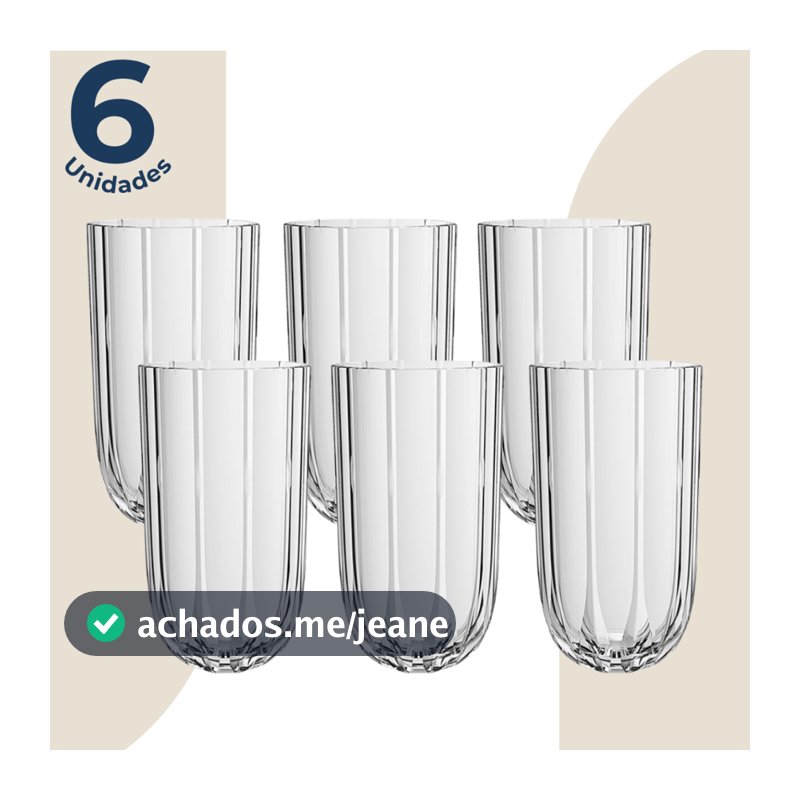 Jogo de 6 Copos Altos Canelado Refinatto em Vidro 400ml