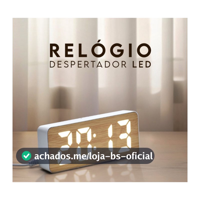 Relógio Despertador Digital LED em Bambu Design Moderno com Exibição de Hora