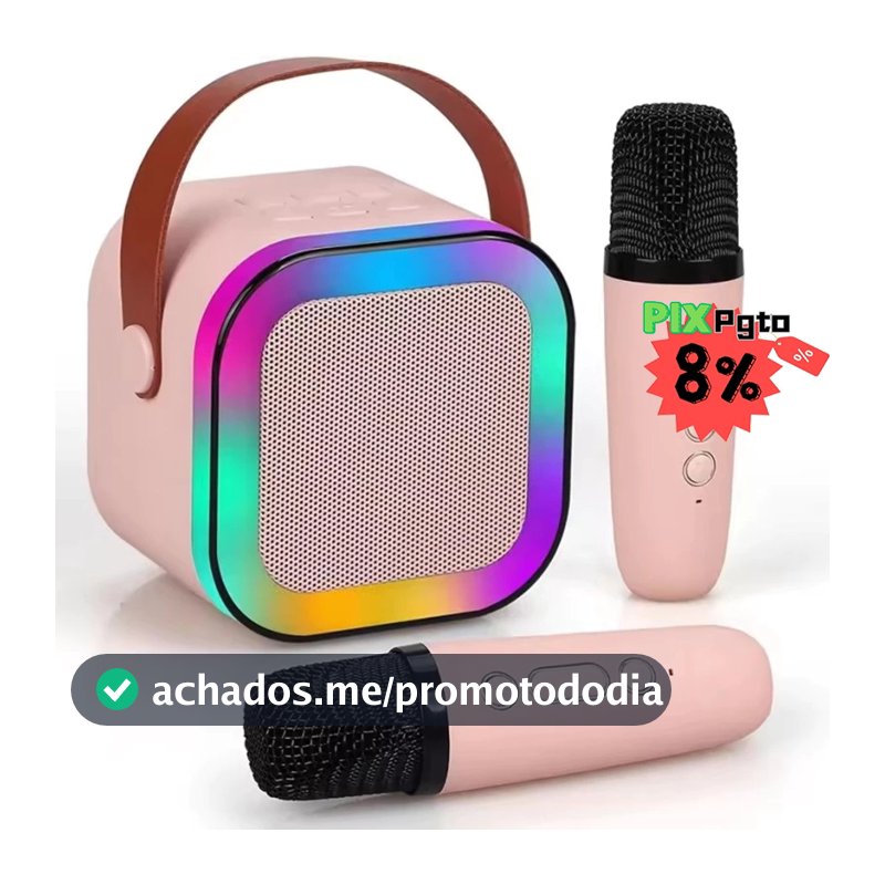 Infantil Caixa De Som C/ Microfones Criança Karaokê Brincadeiras em Família Bluetooth 5.0 Karaokê Luzes led