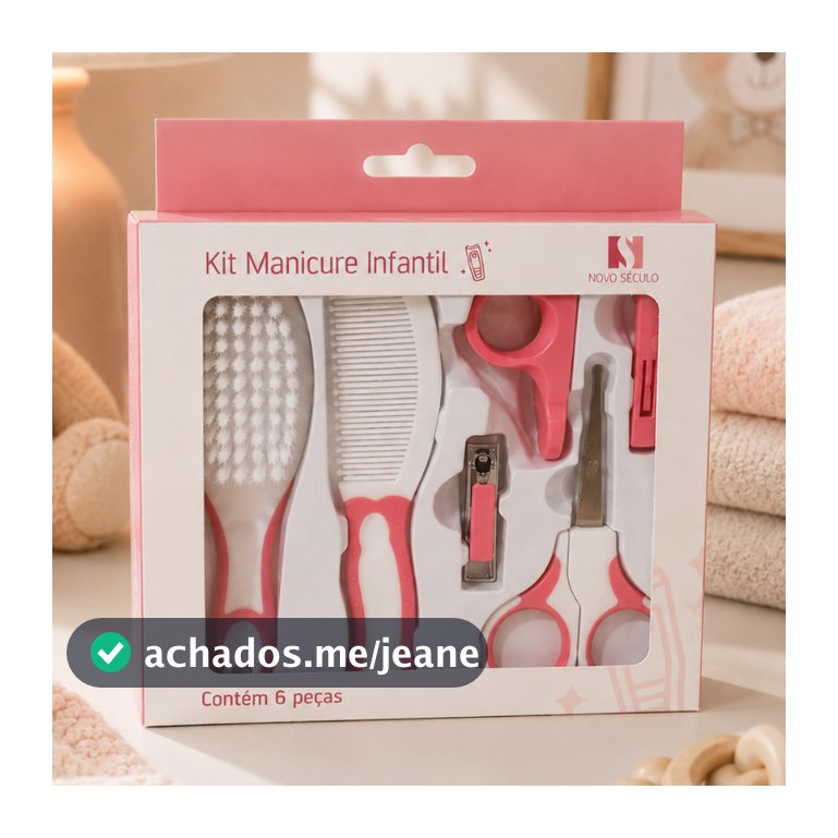 Kit Higiene Infantil Rosa Para Bebe Com Tesoura Escova e Pente