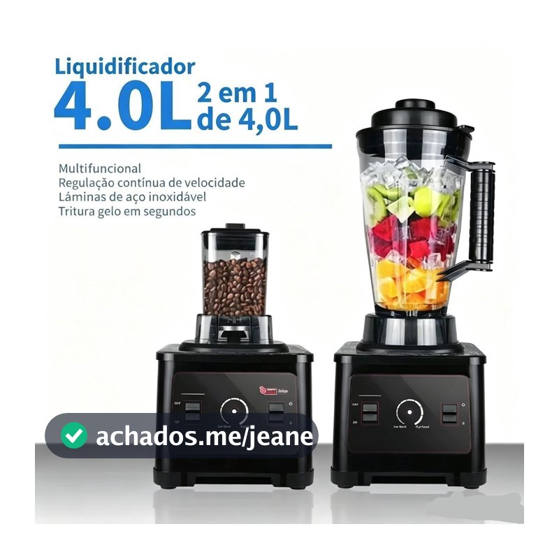 Liquidificador Industrial 1800W 4L Profissional Alta Potência Copo Inox Triturador de Alimentos Dupla voltagem 110V/220V