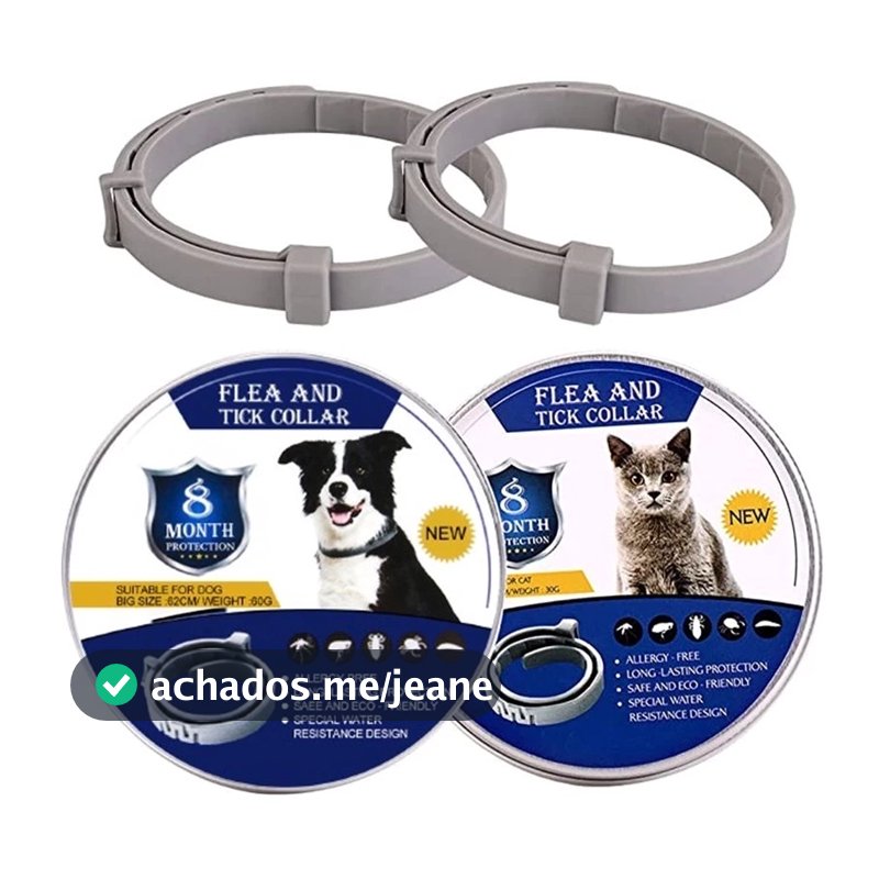 Coleira para Cães/Gatos Contra Pulgas, Carrapatos e Leishmaniose, Proteção Ajustável de Silicone Anti-Mosquito 8 Meses