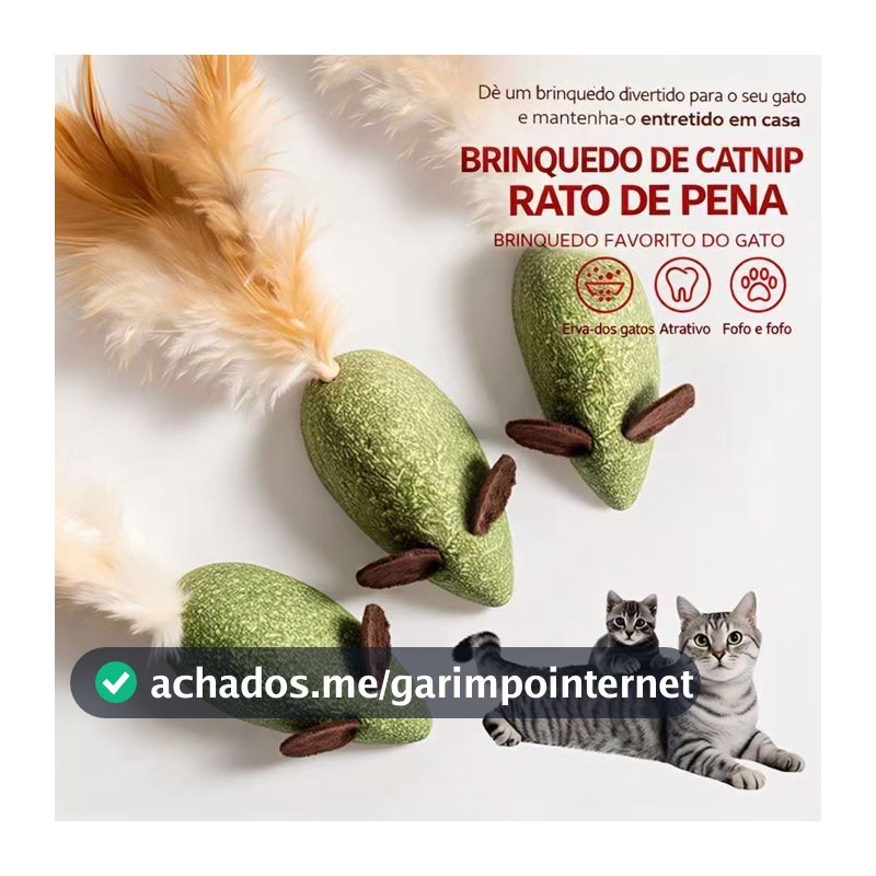 Kit de 2/4/6 Brinquedo para Gatos em Formato de Rato com Catnip, Matatabi e Penas, Antiestresse