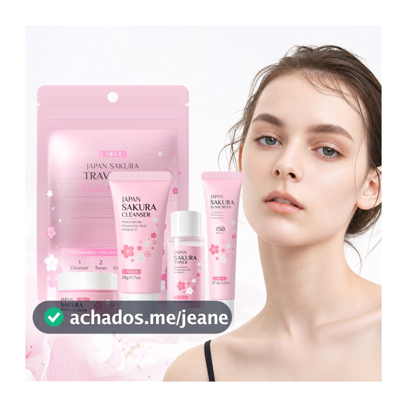 LAIKOU Japão Sakura Travel Skincare Set SKin Tone Reparador Hidratante 4 Unidades