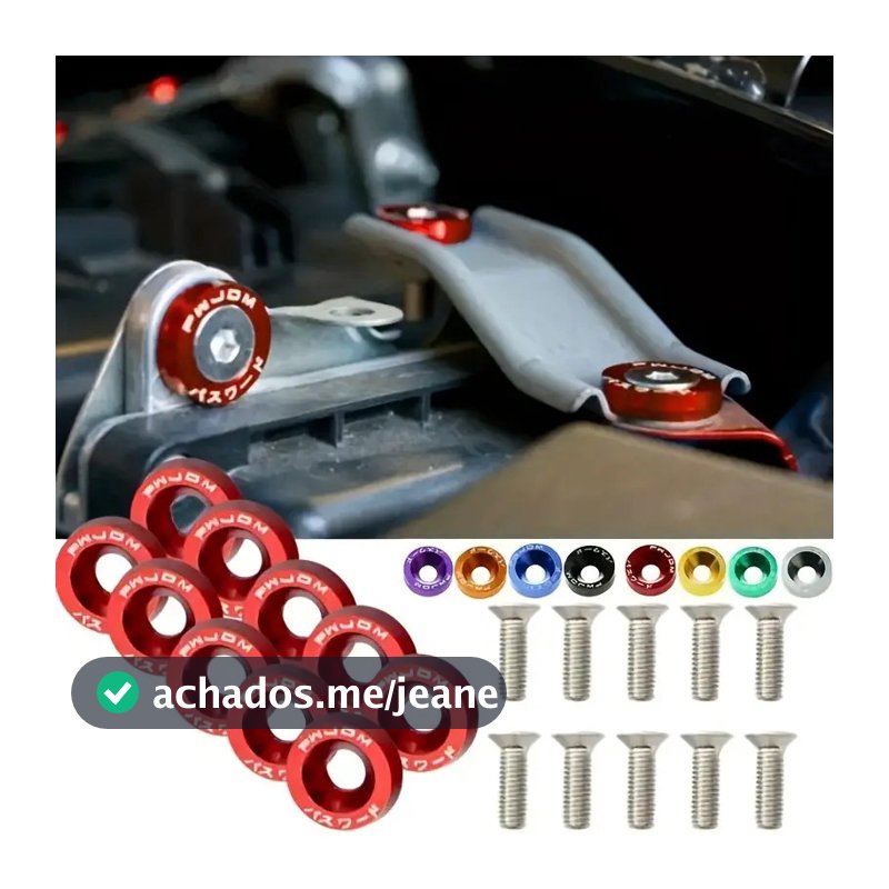 10 Pçs Parafusos E Arruelas Anodizadas JDM Modificados Fender Washers Motor M6X20MM P/Carro e Moto