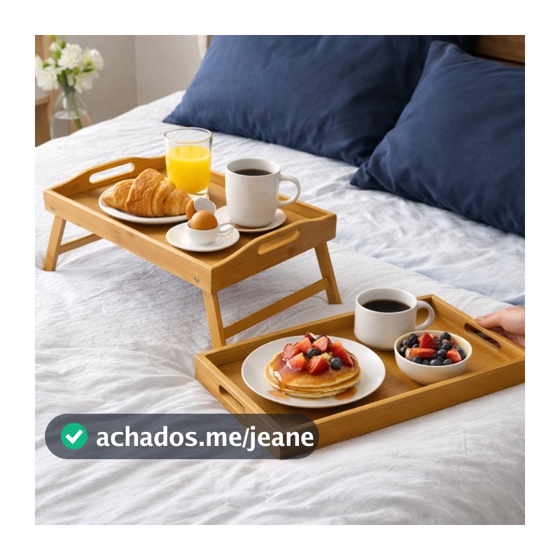 Bandeja Retangular De Bambu C/ Alça Para Servir Decoração Organizador Café na Cama, Chá