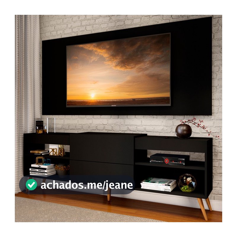 Rack com Painel TV Até 60 Polegadas Milão 1 Porta Preto - Pm