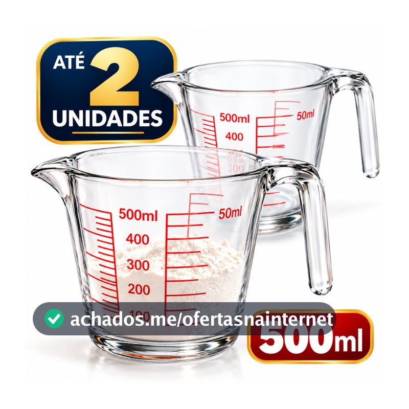 Jarra Medidora de Vidro 500ml com Alça Graduada para Cozinha 1 ou 2 Unidades