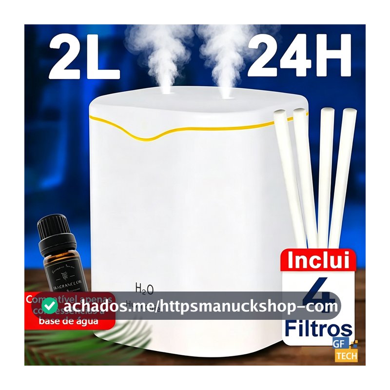 Umidificador De Ar E Aromatizador Grande 24H Com 2 Saídas De Ar 3 Em 1 Multifuncional Com LED