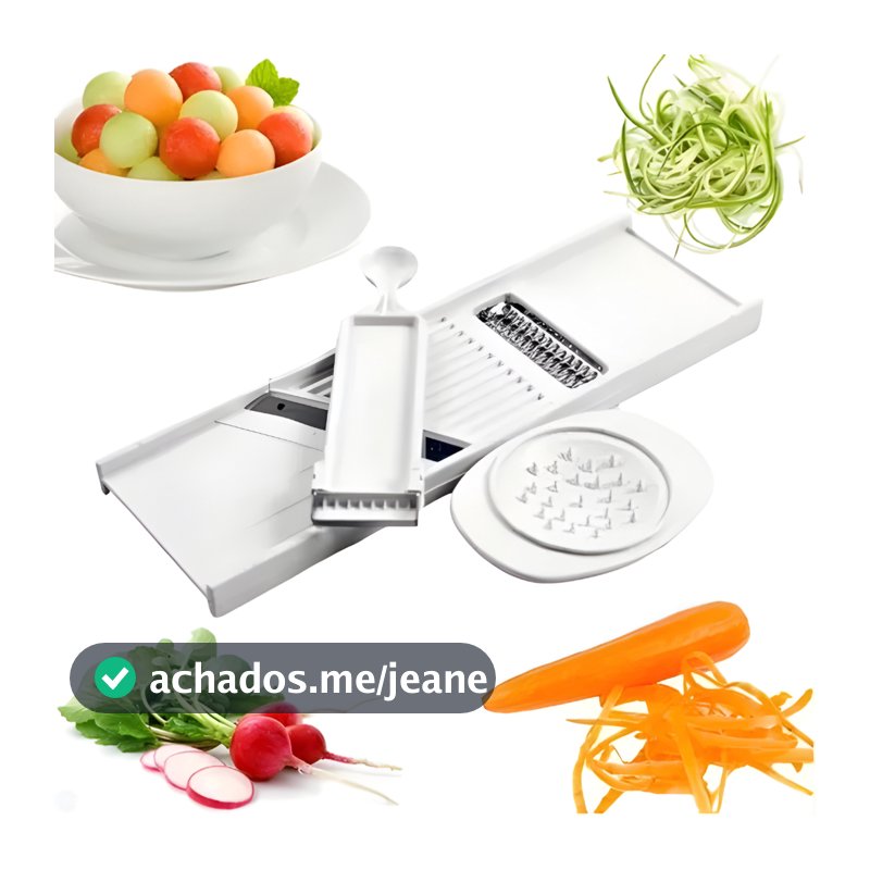 Fatiador Ralador de Legumes 4EM1 Dupla Face Mandolin Cortador Descascador Boleador Aço Inox Plástico