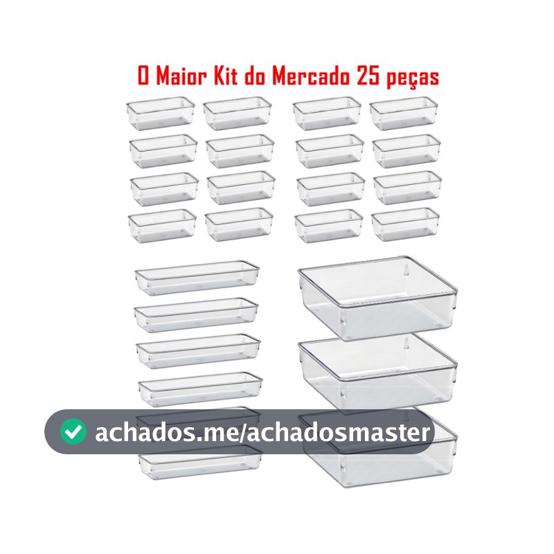 Kit 25 Organizadores Multiuso Modular Gavetas Geladeira Acrílico Cristal