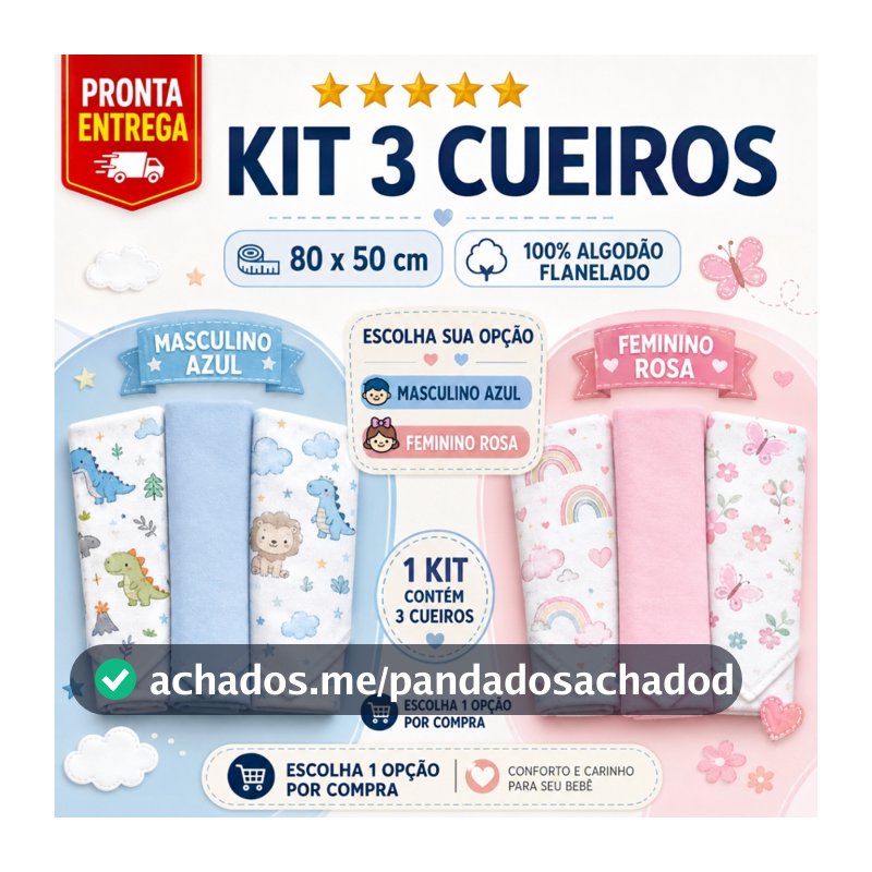 Kit 3 Cueiro Flanelado Estampado 50 x 80 Enxoval Infantil Bebê Menino Menina