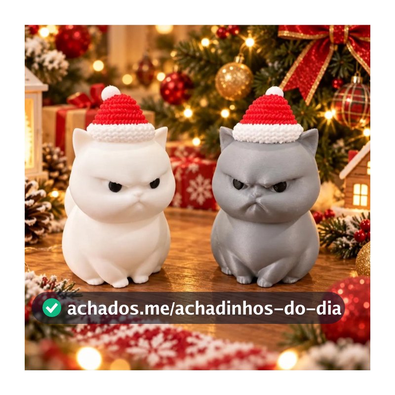 Enfeite de Natal Gato com Gorro 3D – Decoração Natalina de Mesa, Presente para Quem Ama Gatos