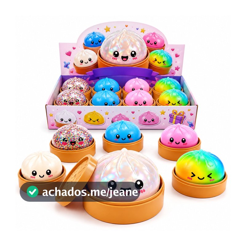 Glitter Dumpling Squishy com Caixa  Brinquedo Sensorial de Apertar Alívio de Estresse para Crianças