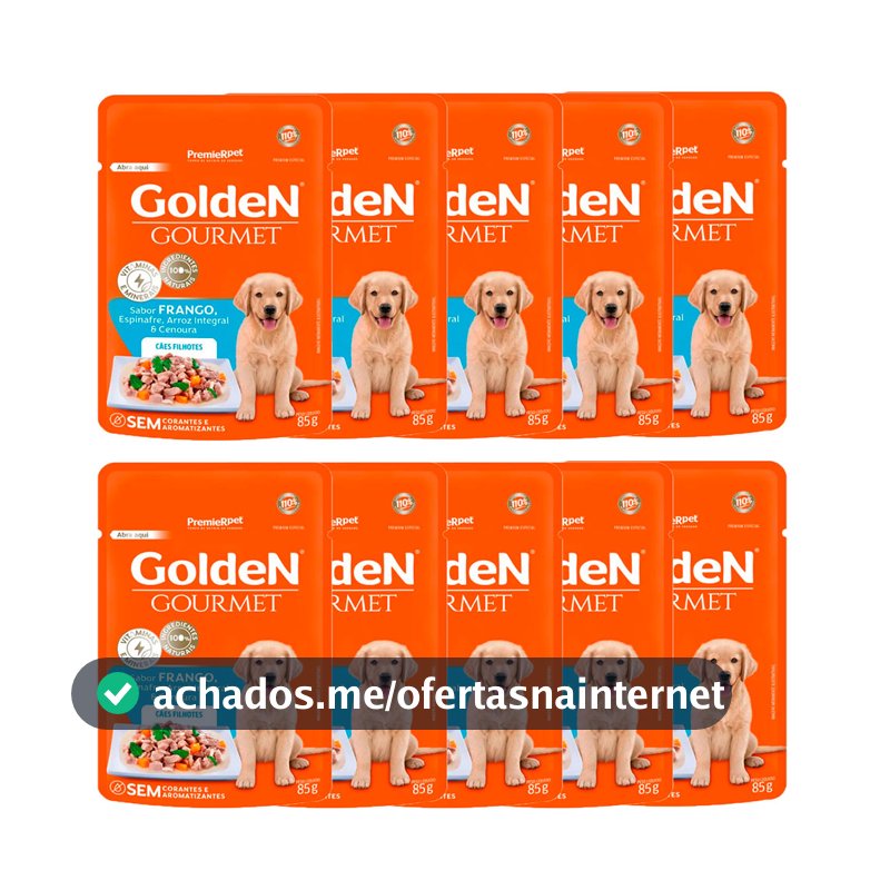 Kit 10un Ração Úmida Sachê Golden Gourmet Cães Filhotes Frango 85g