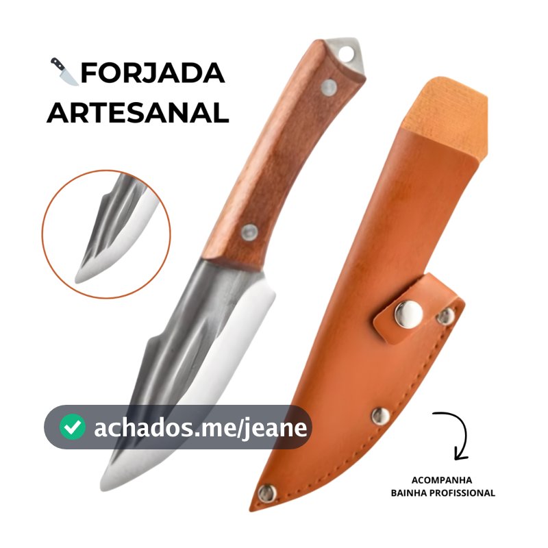 Faca de Desossa Profissional Forjada Artesanal com Bainha Ideal para Churrasco e Preparos na cozinha