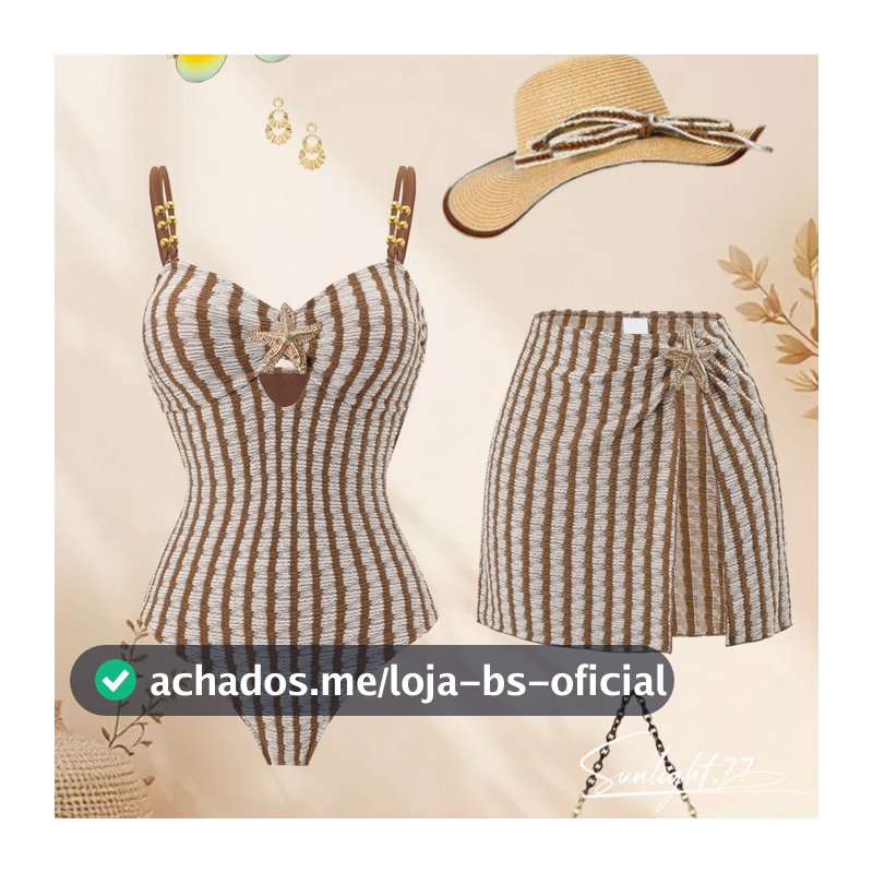 Maiô feminino listrado marrom elegante, estilo boêmio e sensual + saia curta