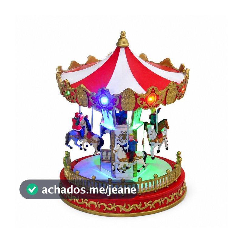 Carrossel Natalino Cavalos Luz Som Movimento Decoracao de Natal Premium
