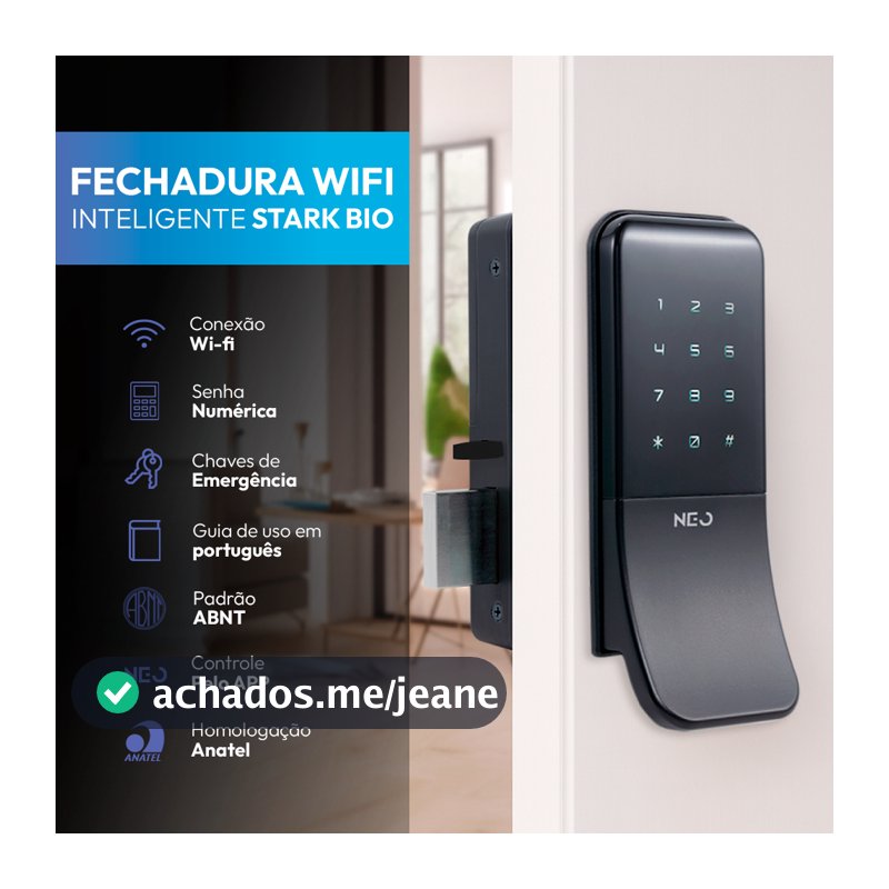 Fechadura inteligente Eletrônica Stark Digital Sobrepor Biometria Senha Tag Wi-fi Preto Neo Avant